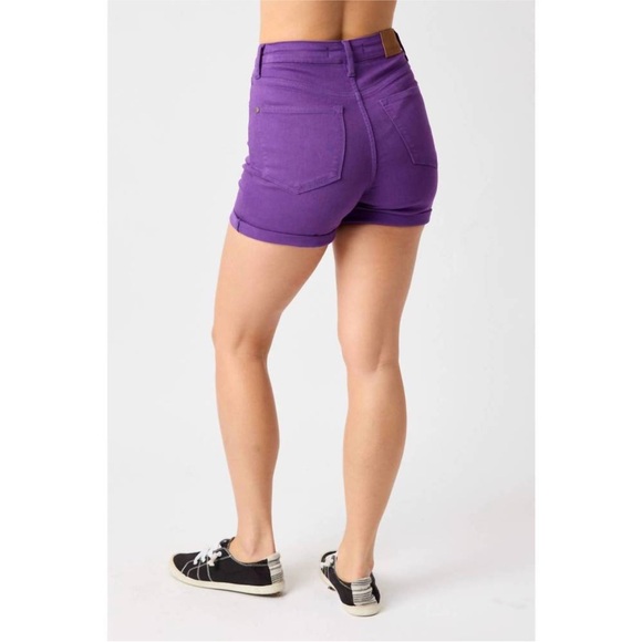 🏝️NEW!🏝️ JUDY BLUE | High Waist Tummy Control Purple Shorts - Style #150268 - Picture 3 of 6